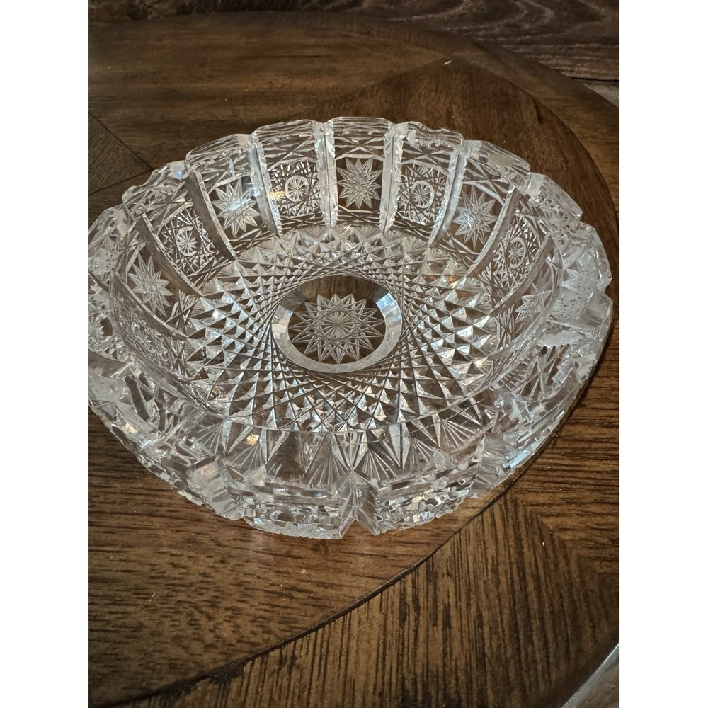 Bohemian Crystal Ashtray 80s Catch All, Candy  Dish Pattern Vintage Cigar. Heavy